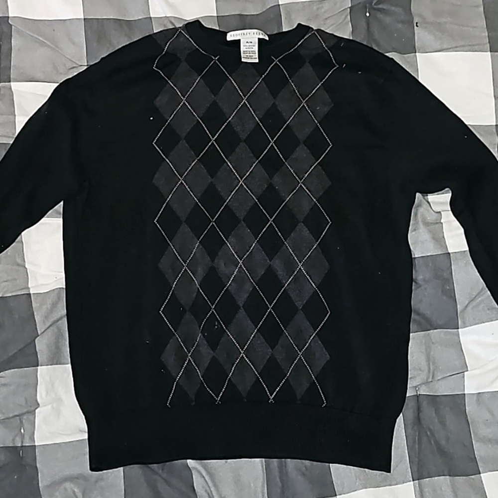 Geoffrey Beene Black Crewneck Plaid Cotton Sweater mens size medium.